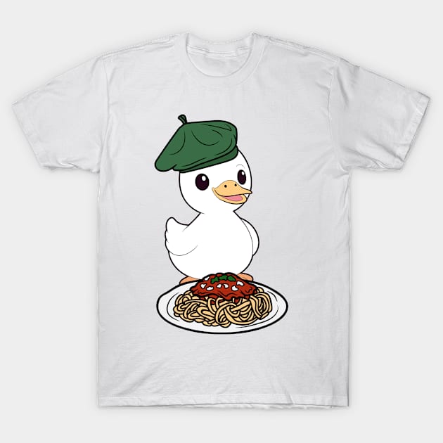 Cute Fat duck is eating spaghetti T-Shirt by Pet Station